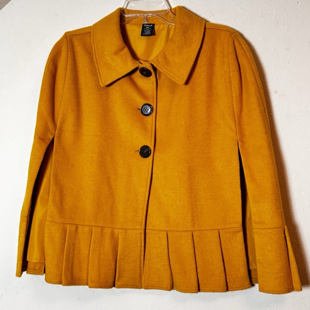 Dillard's Mustard Wool Blend Pleated Capelet Jacket Top — One Size